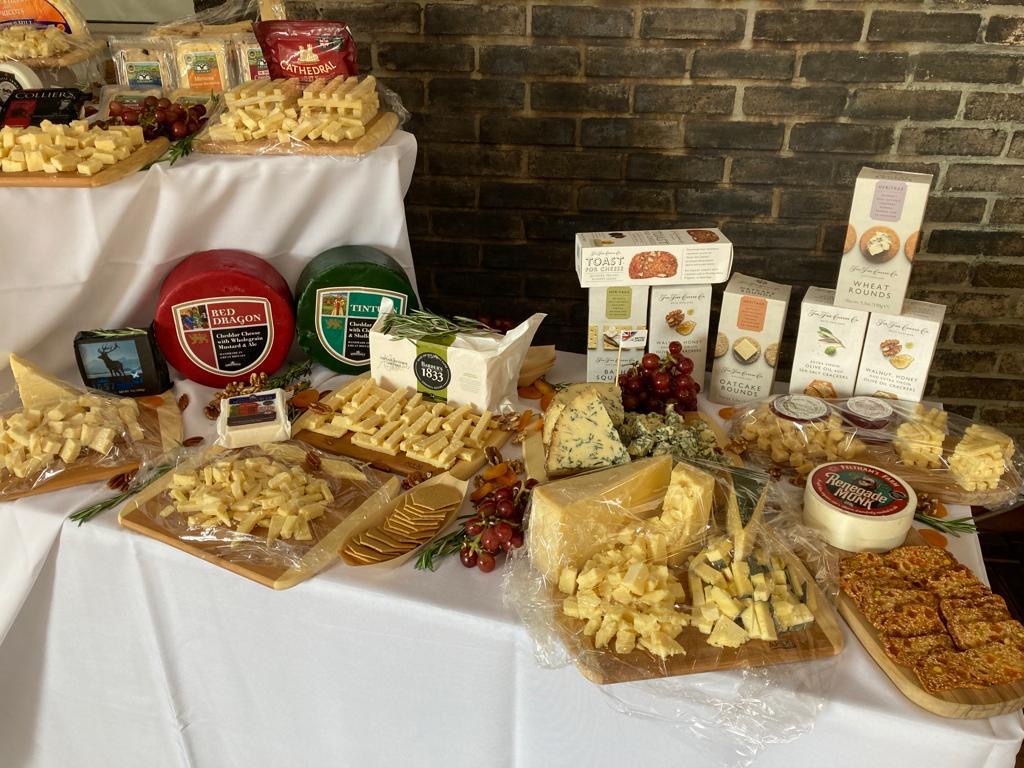 British meat and cheese are displayed at a New York event.